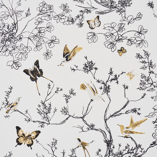 Schumacher Birds & Butterflies Wallcovering In Neutral For Sale In New York - Image 6 of 6