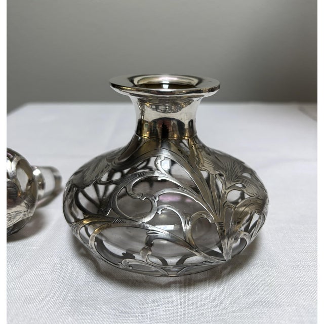 Silver Antique 19th-Century Sterling Silver Overlay Glass Perfume Bottle For Sale - Image 8 of 11