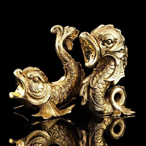 Sterling Silver Gilt Salt and Pepper Fish or Dolphin Shakers, Set of 2 For Sale - Image 5 of 18