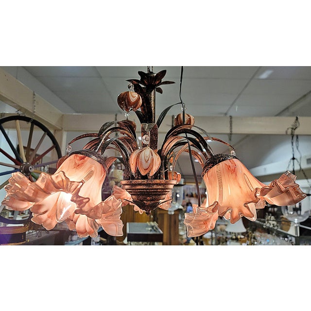 Venetian Italian Metal and Blown Glass Floral Chandelier For Sale - Image 15 of 15