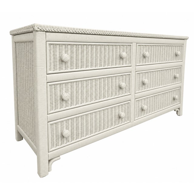 Henry Link Vintage Henry Link Wicker Dresser – Six Drawers, Braided Rattan Trim. For Sale - Image 4 of 7