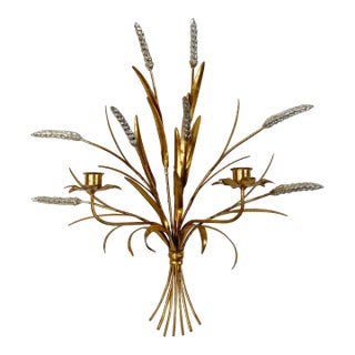 Vintage Tole Gilt Sheaf of Wheat Candle Wall Sconce For Sale