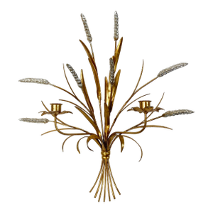 Vintage Tole Gilt Sheaf of Wheat Wall Candle Sconce