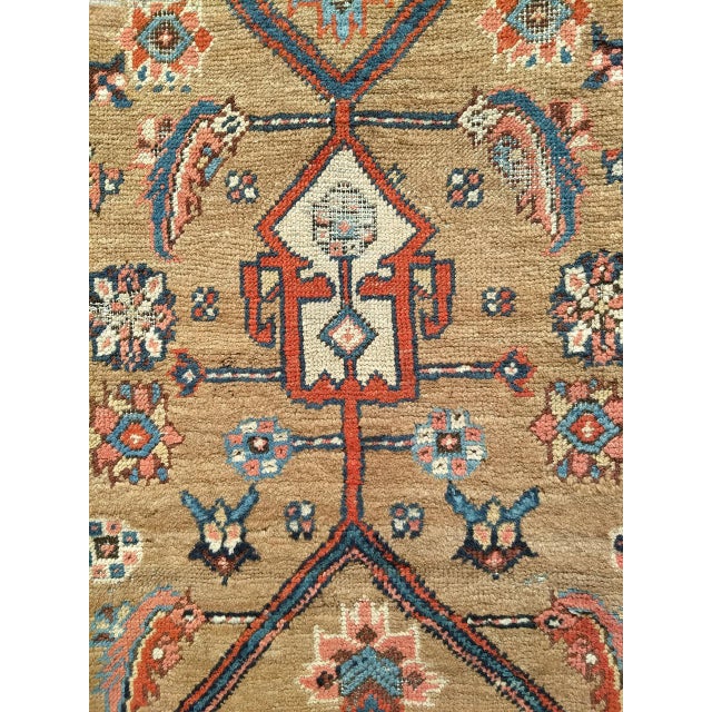 Antique Persian Serab Camel Hair Runner Rug, Hand-Knotted Wool, Geometric Pattern, Red & Green, 4x14 For Sale In Chicago - Image 6 of 11