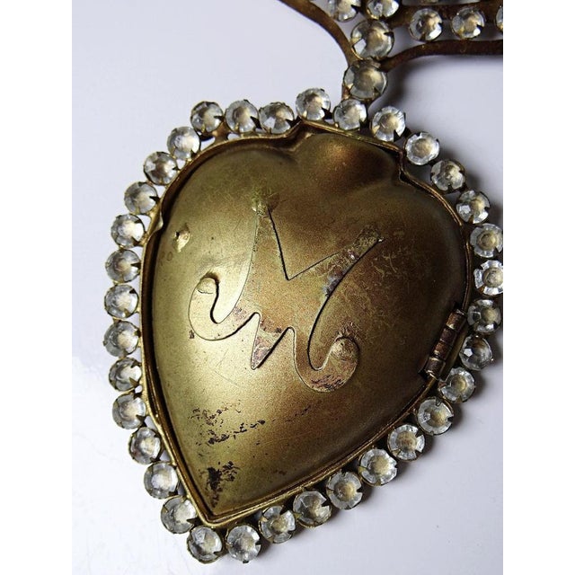 Antique Ex-Voto Flaming Heart of Marie Pomponne Wall Box with Rhinestones, 19th-20th Century For Sale - Image 3 of 12