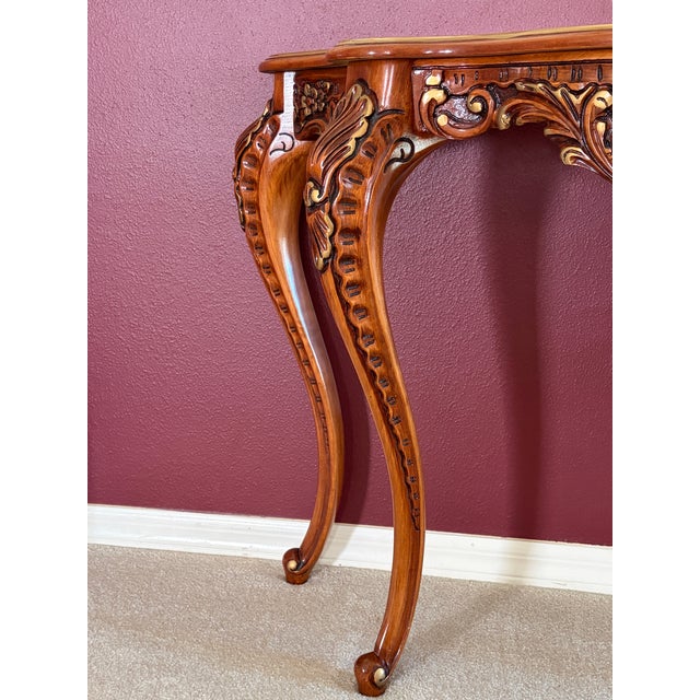 Wood Mid-Century French Rococo Console Table & Matching Wall Mirror Set – Hand-Painted & Signed by H. Breckelschmidt For Sale - Image 7 of 10