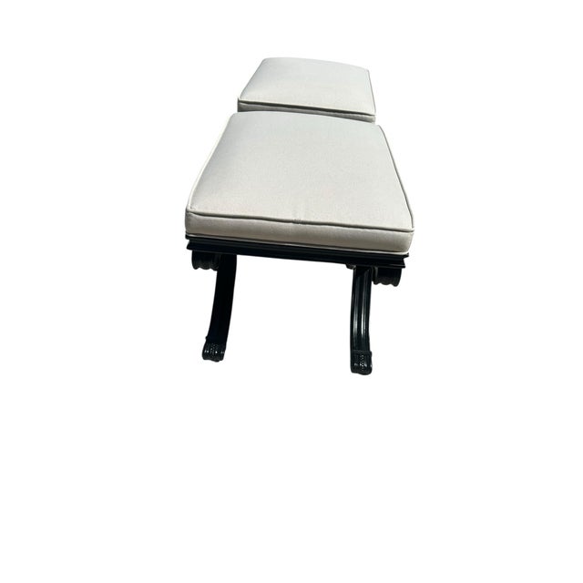 Mid-Century Modern 1990s Vintage Ethan Allen X Bench Ottomans Set of 2 Black and White Palm Beach Style For Sale - Image 3 of 12