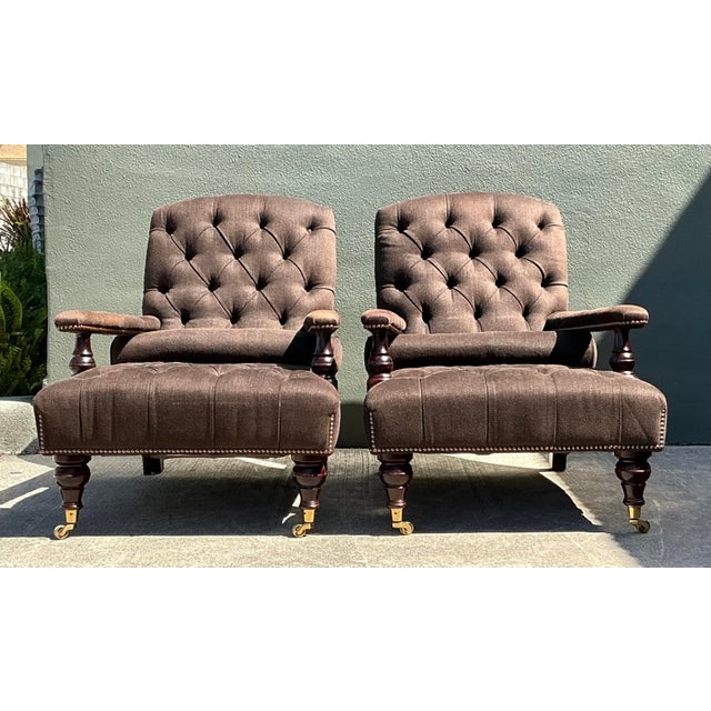 Vintage English George Smith “Edwardian” Tufted Lounge Chairs - A Pair For Sale In West Palm - Image 6 of 12
