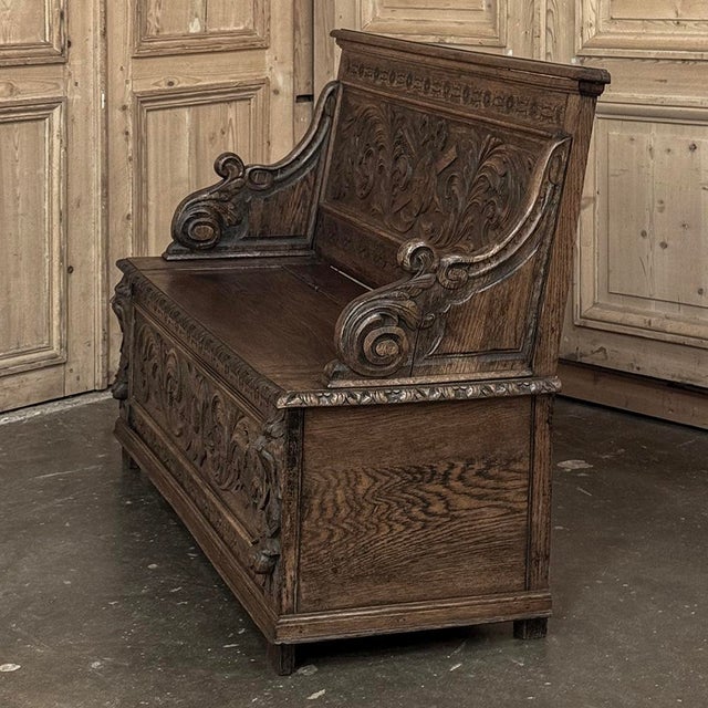 19th Century French Renaissance Revival Oak Trunk ~ Hall Bench For Sale - Image 13 of 18