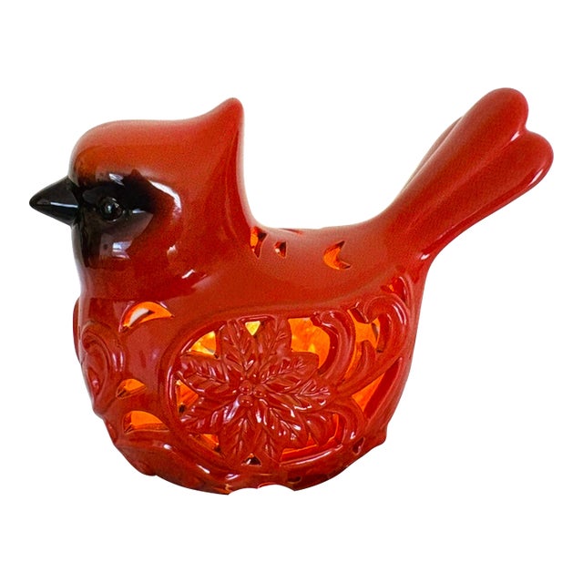 Vintage Red Cardinal Ceramic Desk Lamp For Sale