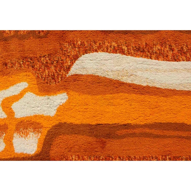 Mid-Century Modern Vintage Swedish Rya Rug With Modern Design in Burnt Orange, Cream and Orange For Sale - Image 3 of 10