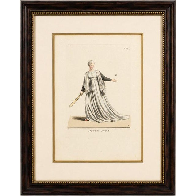 Camille Bonnard, Medieval Tennis Costume Study, Hand-Colored Lithograph, 1845 For Sale - Image 9 of 10