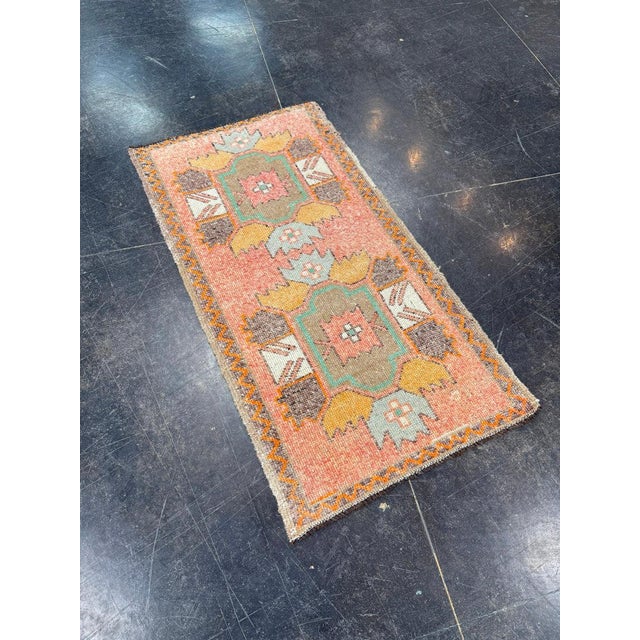 Turkish Mini Rug Oriental Hand Knotted Vintage Rug 1'10" x 3'7" #17073 For Sale In Houston - Image 6 of 8