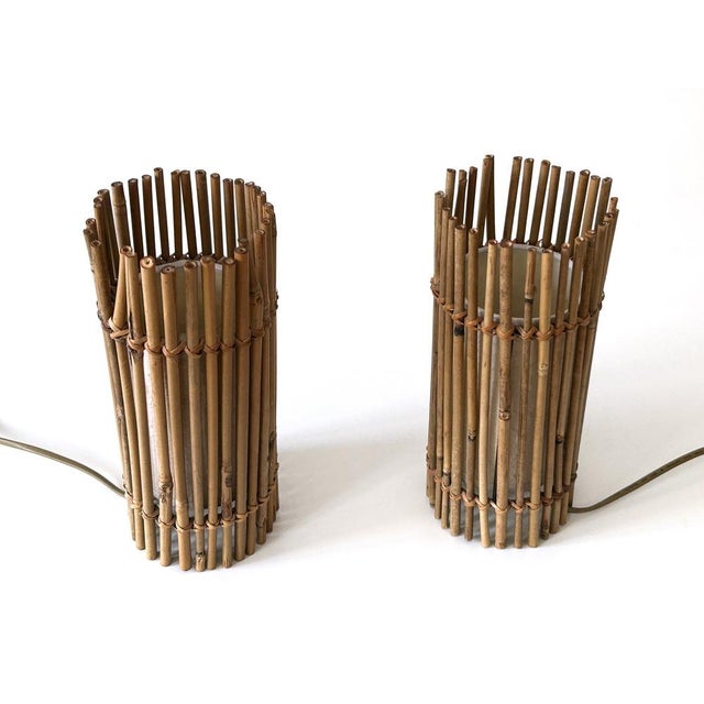Vintage Bamboo Bedside Table Lamps by Louis Sognot, Germany, 1980s, Set of 2 For Sale - Image 11 of 18