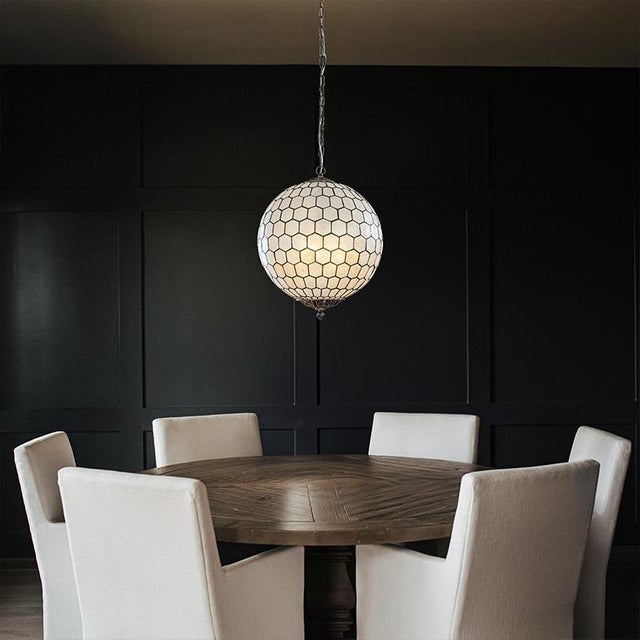 Vintage Aloadecor 3-Light 18'' Brass French Cosatal Glam Chandelier With Natural Capiz Shell Globe Lantern Hanging Light For Sale In Houston - Image 6 of 11