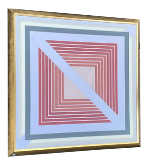 1970s Greg Copeland Large Brass Geometric Graphic Art Op Mirror