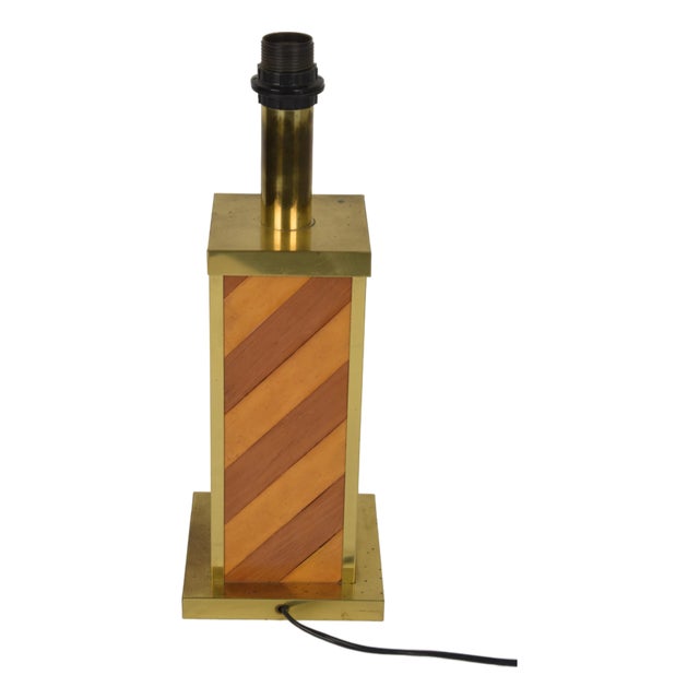 Table Lamp in Wood and Brass, Italy, 1970s For Sale