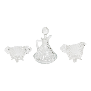 Antique Cut Glass Sugar, Creamer and Cruet Trio