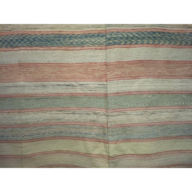 Antique American Rag Rug, Handwoven Stripe Pattern, Pale Blue & Ivory, 6x7 For Sale In Chicago - Image 6 of 9