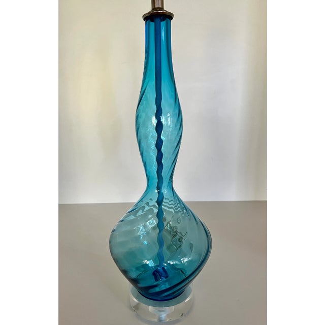 Mid-Century Modern Vintage Murano Glass Table Lamp in Blue 1960s For Sale - Image 3 of 9