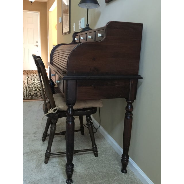 Ethan Allen Old Tavern Antiqued Pine Rolltop Desk & Chair A Pair Chairish