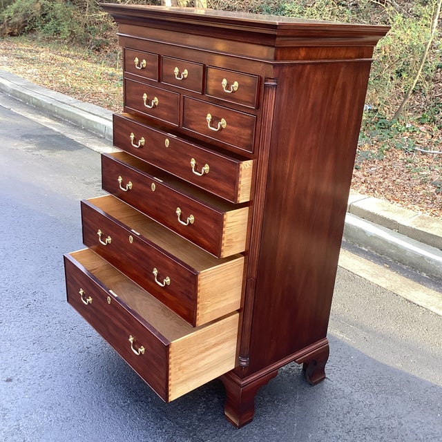 Chippendale 1980s Henkel Harris Genuine Mahogany Tall Chest of Drawers, Chippendale Style – Finish 29 For Sale - Image 3 of 15