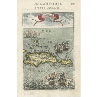 Antique Map of Hispaniola and Puerto Rico in the Caribbean by Mallet, 1683 For Sale