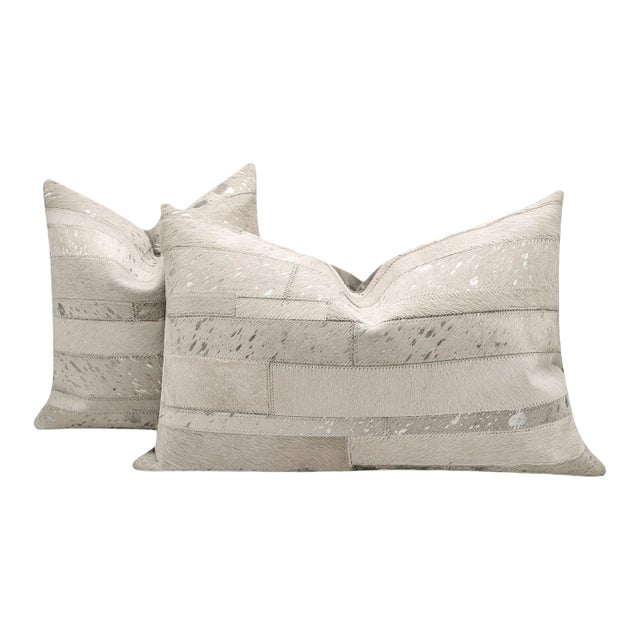 Canvello Set of 2 Genuine Cowhide Leather Decorative Throw Pillow With Feather Down Insert Included For Sale