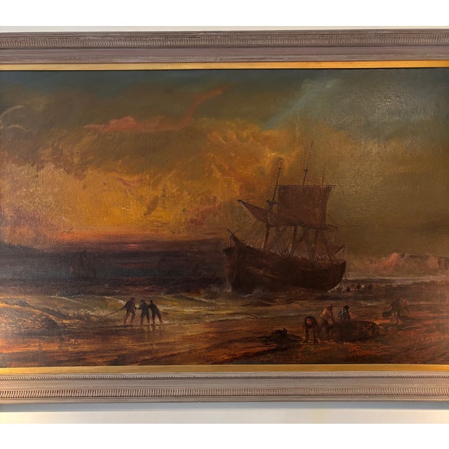 Blue Late 19th Century Large Oil Painting by Famed Historical Seascape Painter F. D. Briscoe For Sale - Image 8 of 10