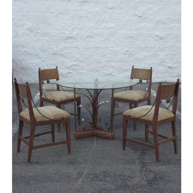 Unique, handmade dining set Attributed to Carlos De Anda and made in Mexico. The table base is constructed of wood and...