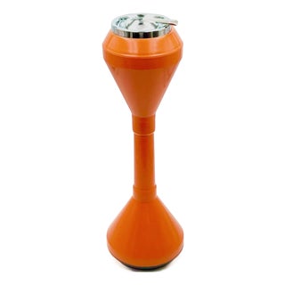 Space Age Orange Plastic and Chrome Floor Ashtray, 1960s For Sale