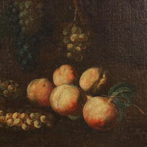 Lombard School Artist, Still Life with Flowers, Fruit and Birds, 1700s, Oil on Canvas For Sale - Image 8 of 12