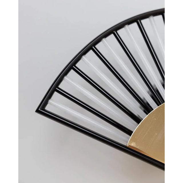 Metal Hollywood Regency Fan-Shaped Glass Tubes and Gilt Metal Wall Lamp, Italy, 1980s For Sale - Image 7 of 11