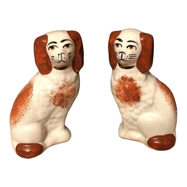 English Staffordshire Style Spaniel Figurines - Pair For Sale
