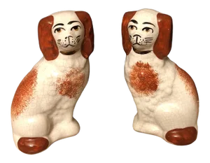 English Staffordshire Style Spaniel Figurines - Pair