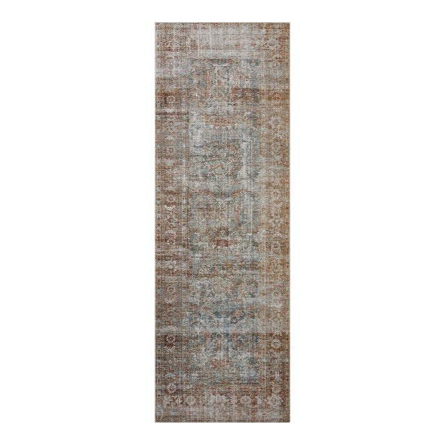 Chris Loves Julia x Loloi Jules Lagoon / Brick 2'-6" x 9'-6" Runner Rug For Sale
