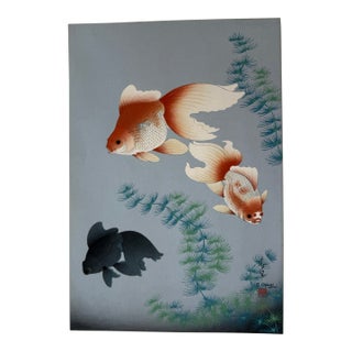 Mid 20th Century Japanese Shin-Haga Woodblock Print Goldfish by Bakufu Ohno For Sale