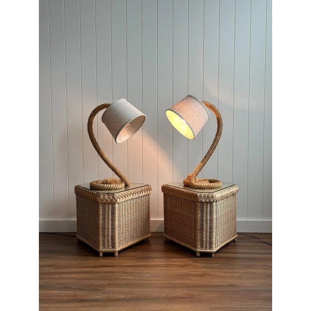 Vintage French Mid-Century Rope Table Lamps, Pair For Sale In Greensboro - Image 6 of 18