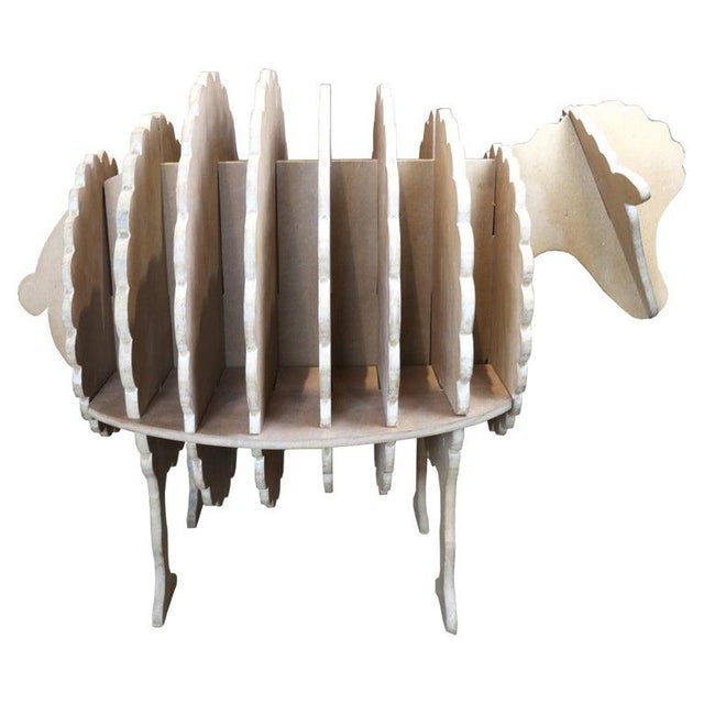 Italian custom made modern wood sculpture of a sheep or possibly a magazine rack. Wooden slat sheep puzzle! A new twist on...