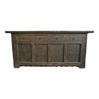 Vintage Black Carved Jilang Sideboard Credenza For Sale