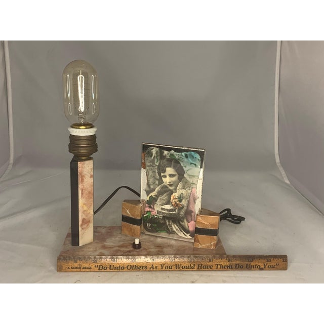 Early 20th Century Art Deco Marble Lamp with Flapper Photo Frame For Sale - Image 9 of 10