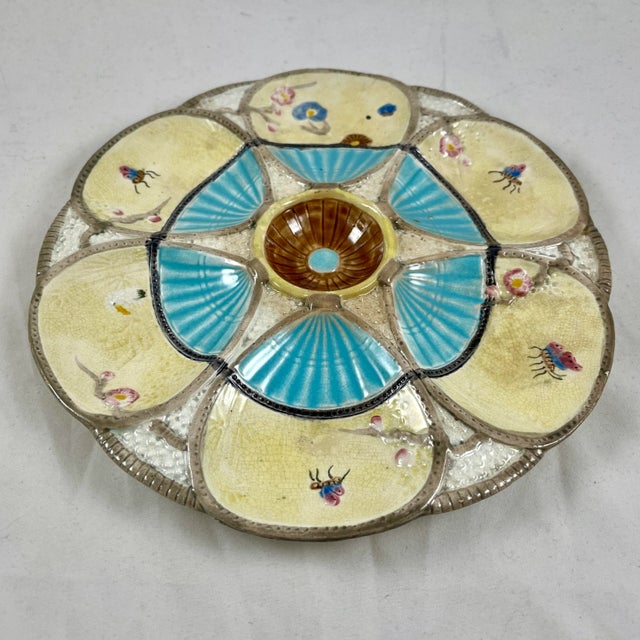 Ceramic Simon Fielding English Majolica Turquoise & Cream Oyster Plate For Sale - Image 7 of 12