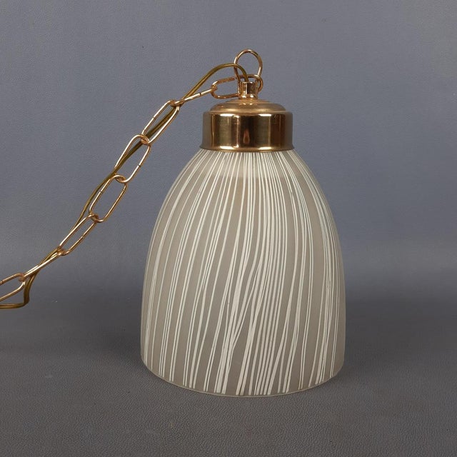 Modern Brass Striped Opaline and Murano Glass Pendant by Murano for Murano, 1960 For Sale - Image 4 of 17