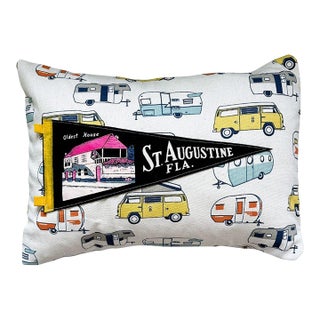 Florida St. Augustine Vintage Black Pennant on New Woven Camper Throw Pillow For Sale