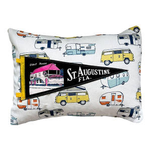 Florida St. Augustine Vintage Black Pennant on New Woven Camper Throw Pillow