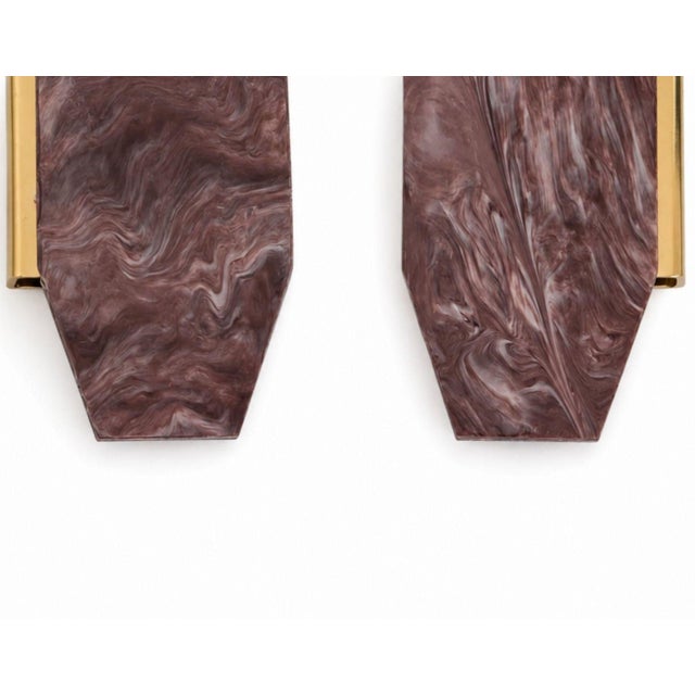 Pair of 1970s Dark Pink Resin and Brass Door Handles For Sale - Image 4 of 8