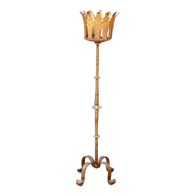 Antique Gilt Iron Floor Candle Stand For Sale