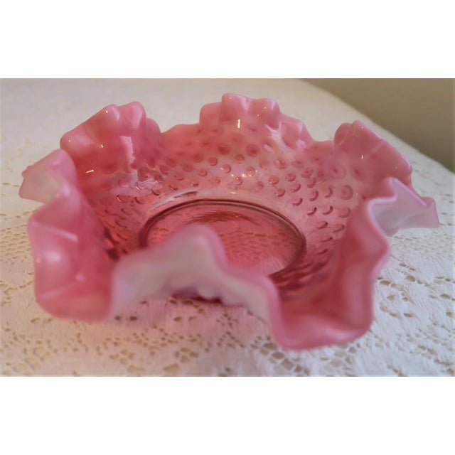 Traditional Vintage Fenton Cranberry Opalescent Ruffled Edge Hobnail Bowl Brides Basket Bon Bon Dish For Sale - Image 3 of 5