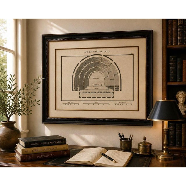 Gold Tardieu, Ancient Greek Theatre Architectural Plan by Ambroise 1825, Engraving For Sale - Image 8 of 9