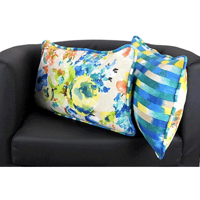 Shabby Chic Vintage Pierre Frey Style Watercolor French Floral Reversible Lumbar Pillow With Piping For Sale - Image 3 of 13